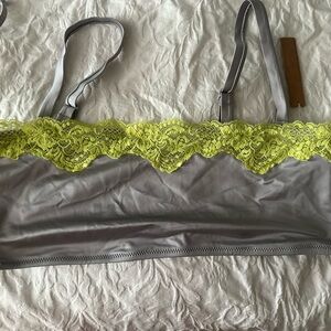 SKIMS Gray and Yellow Lace Trim Bandeau